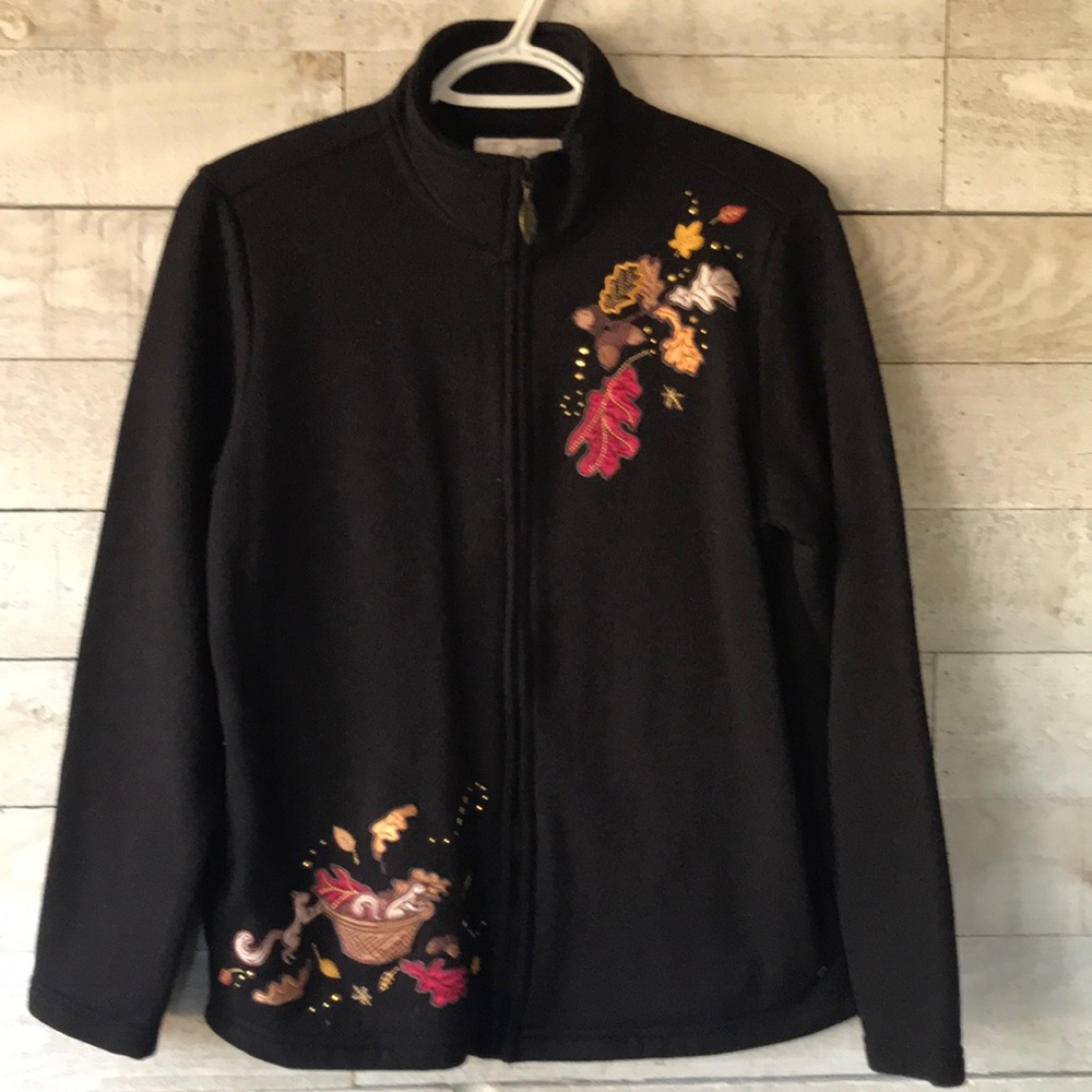Autumn leaves call my squirrel appliqué zip light weight jacket